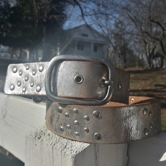 Studded leather Boho Belt Bohemian Embellished Metal Grommets Rivets Studs Beltl main image 8